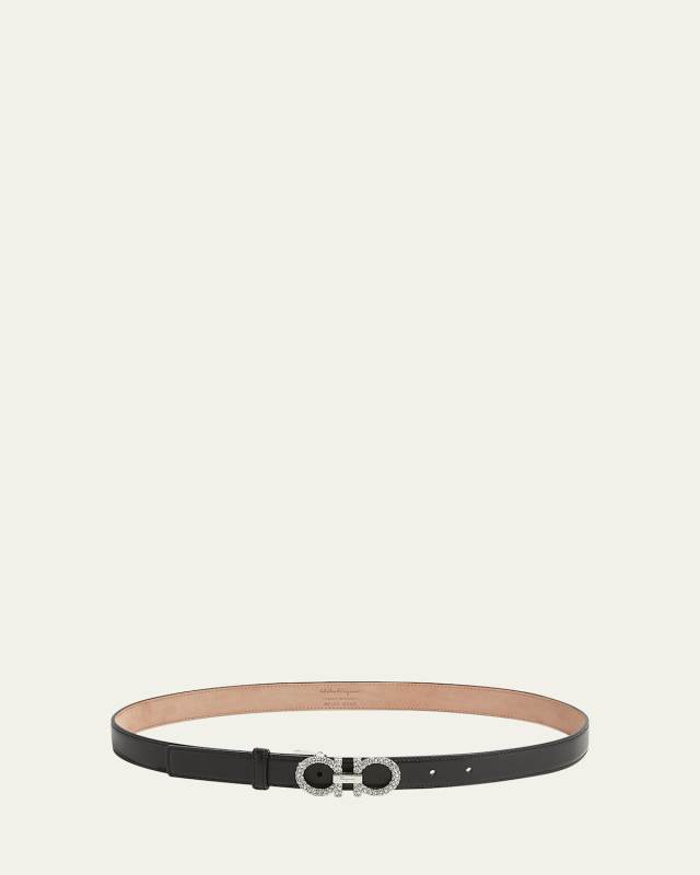 Strass Gancini-Buckle Leather Belt